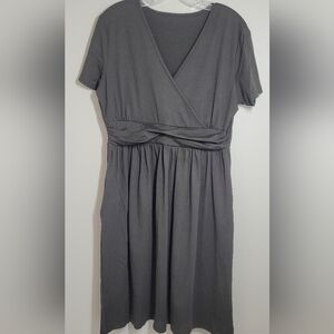 Wrap Style Bodice Wide Band At Waist Short Sleeve Comfy Dress  XL NWOT